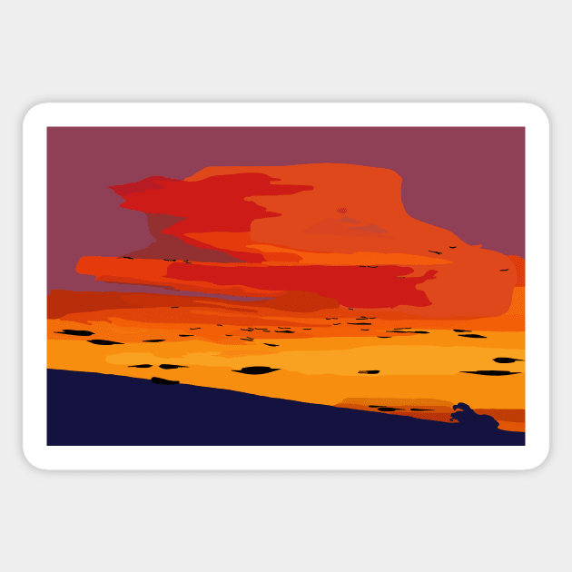 Orange Hillside Sunset Sticker by KirtTisdale